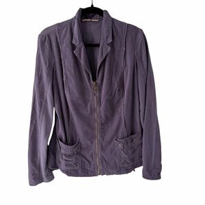 XCVI Women's 100% Cotton Spring Zip-Up 2 Pockets Utility Raw Edges Blazer Jacket
